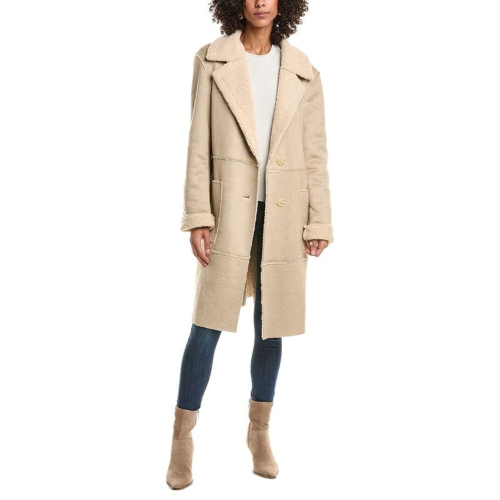 Frye Womens Faux Shearling Coat, Tan